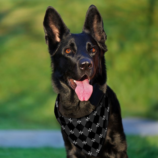 Gray and Black Harlequin and Gothic Cross  Pet Bandana Collar (Dog)