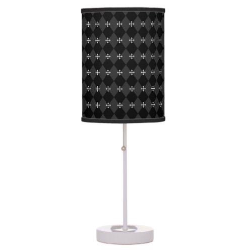 Gray and Black Harlequin Design with Gothic Cross Table Lamp