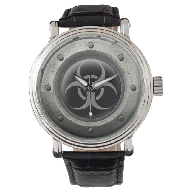 Gray and Black Industrial Biohazard Steel Effect Watch (Front)