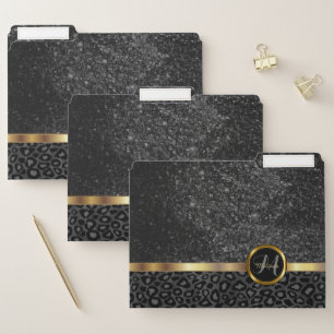 Gray and Black Leopard and Glitter File Folder