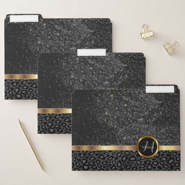 Gray and Black Leopard and Glitter File Folder (Set)