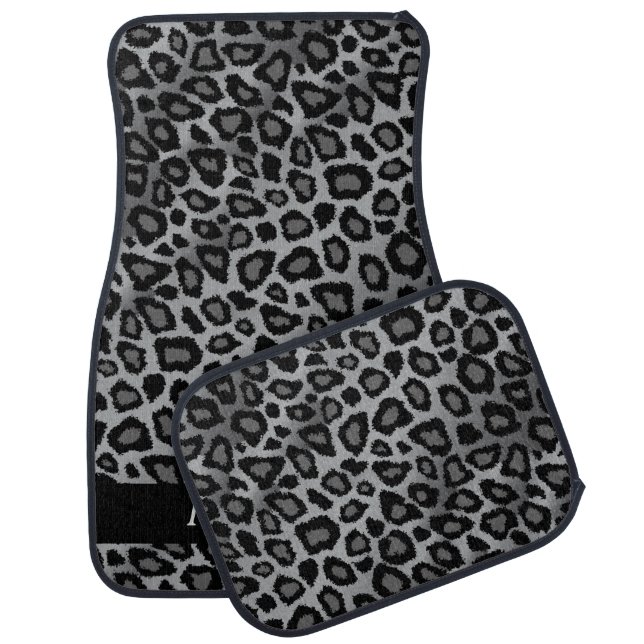 Gray and Black Leopard Animal Pattern Car Mat (Set)