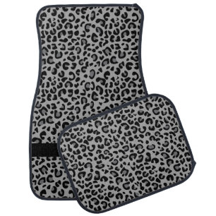 Gray and Black Leopard Print Monogram Car Floor Mat