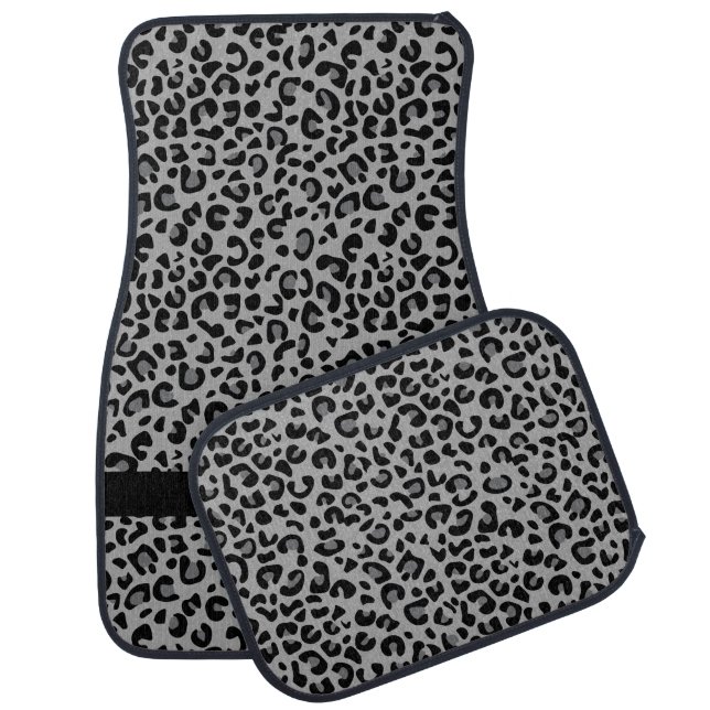 Gray and Black Leopard Print | Monogram Car Floor Mat (Set)