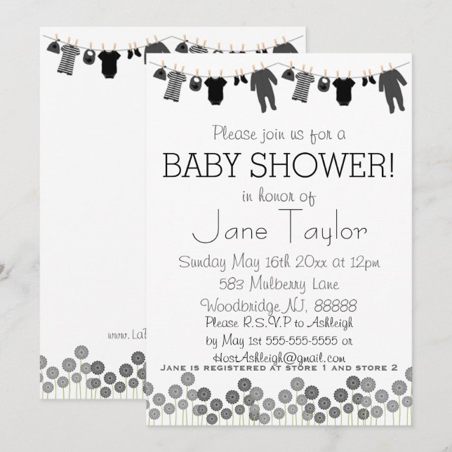 Gray and Black Little Clothes Baby Shower Invitation (Front/Back)