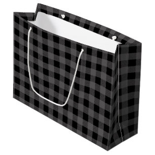 Gray and Black Lumberjack Plaid Large Gift Bag