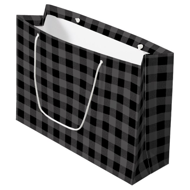Gray and Black Lumberjack Plaid Large Gift Bag (Front Angled)
