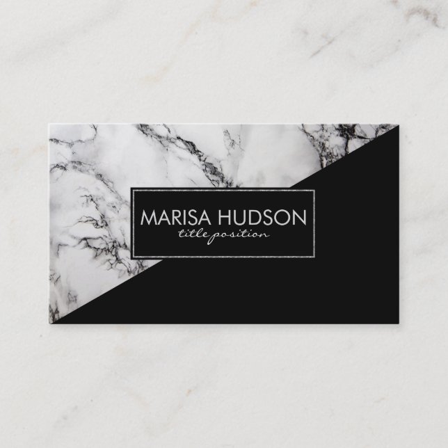 Gray And Black Marble And Black Triangle Business Card (Front)