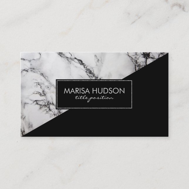 Gray And Black Marble Black Triangle Business Card (Front)