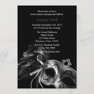 Gray and Black Masquerade Sweet 16 Ball Invitation