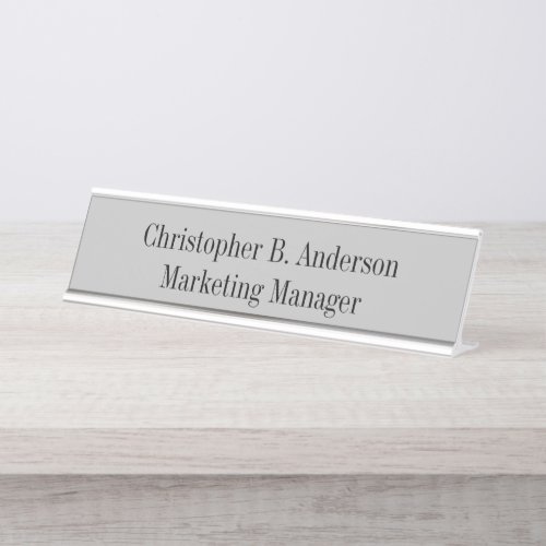 Gray and Black Minimalist Name and Work Title Desk Name Plate