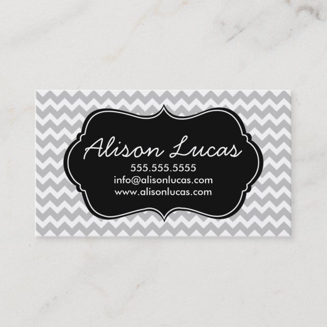 Gray and Black Modern Chevron Stripes Business Card (Front)