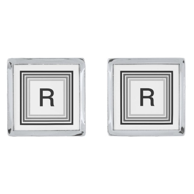 Gray and Black Monogrammed  Cufflinks (Front)