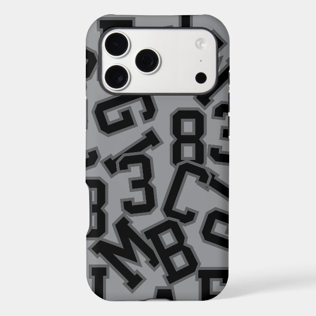 Gray and Black Multi-Letters Numbers iPhone Case (Back)