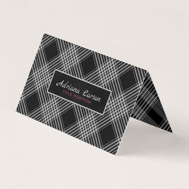 Gray And Black Plaid Business Card (Front)