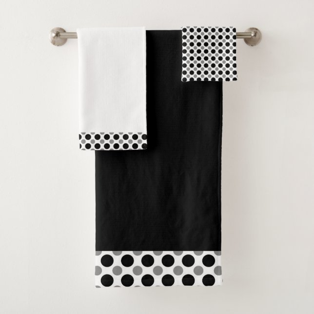 Gray and black polka Dots  Bath Towel Set (Insitu)