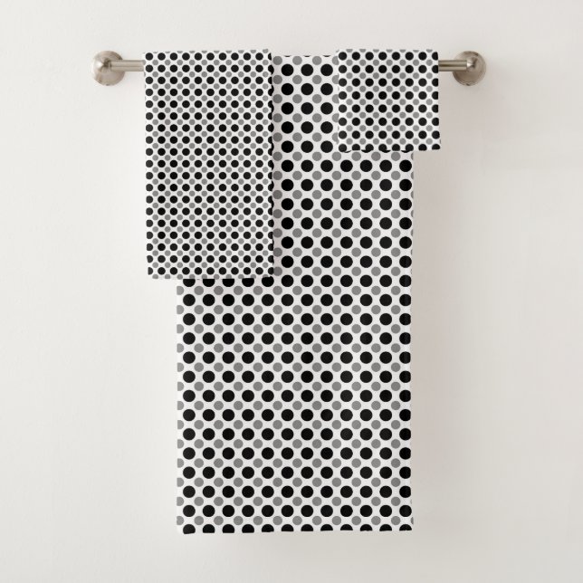 Gray and black polka Dots Bath Towel Set (Insitu)