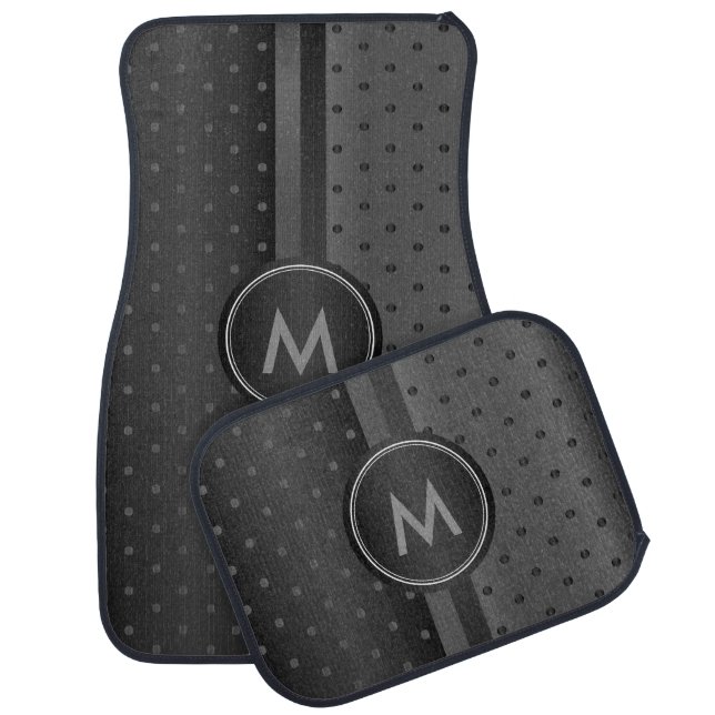 Gray and Black Polka Dots Car Floor Mat (Set)