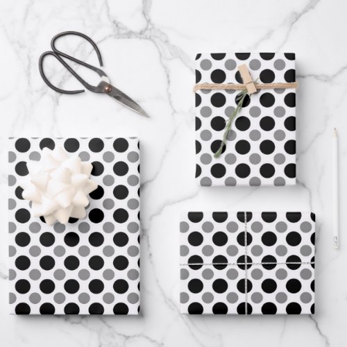 Gray and black polka Dots  Wrapping Paper Sheets