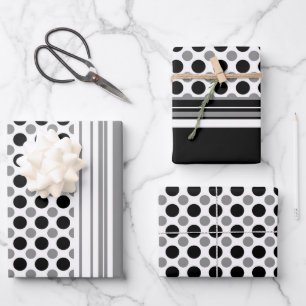 Gray and black polka Dots  Wrapping Paper Sheets
