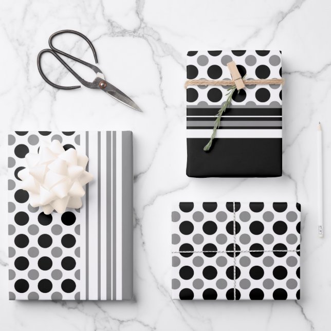 Gray and black polka Dots  Wrapping Paper Sheets (Front)