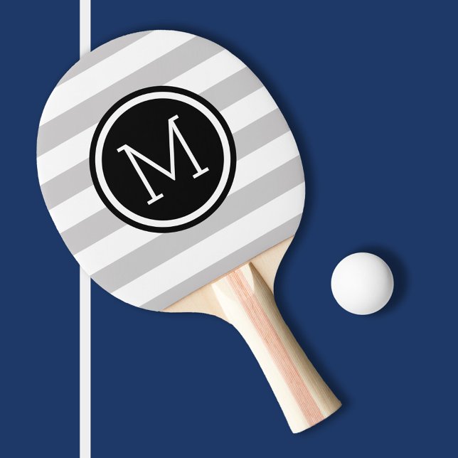 Gray and Black Preppy Stripes Monogram Ping-Pong Paddle (Creator Uploaded)