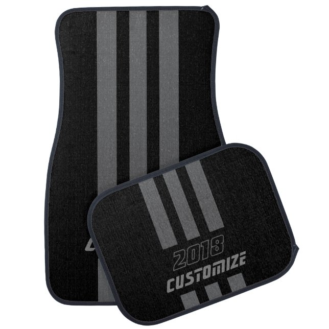 Gray And Black Race Double Stripes Car Mat (Set)