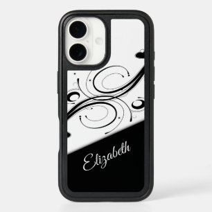 Gray and Black Scroll Accent Personal iPhone 16 Case