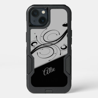 Gray and Black Scroll Accent Personal iPhone 13 Case