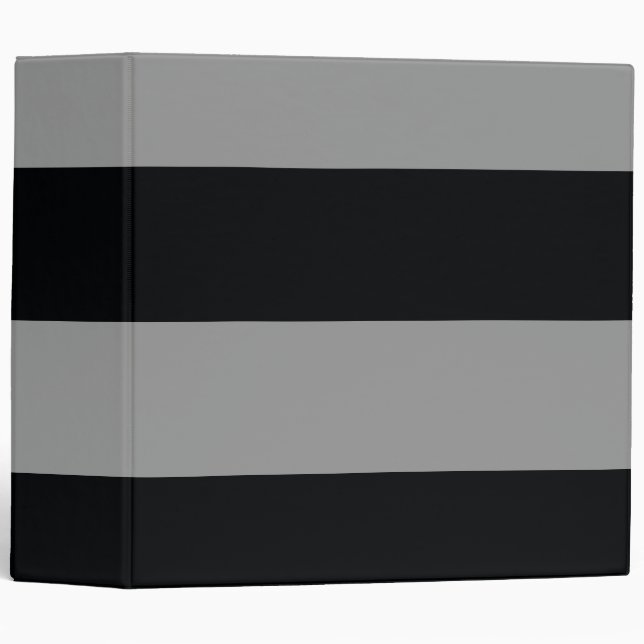 Gray and Black Simple Extra Wide Stripes 3 Ring Binder (Front/Spine)