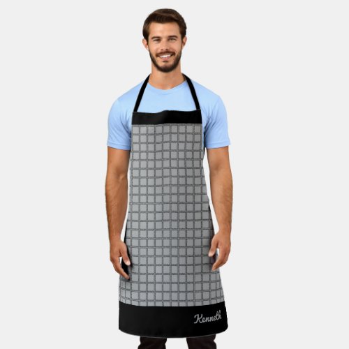 Gray and Black Sketchy Checked Personalized Apron