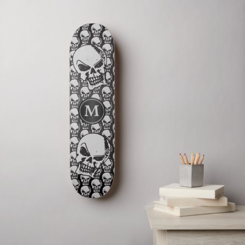 Gray and Black Skull Heads _ Monogram Skateboard