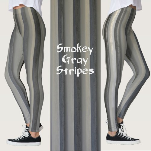 Gray and Black Smokey Monochromatic Striped Leggings