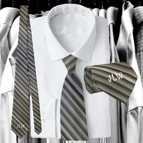 Gray and Black Smokey Monochromatic Stripes Neck Tie