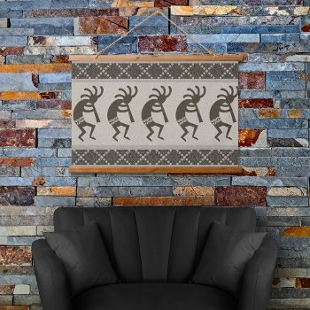 Gray And Black Southwest Kokopelli Aztec Pattern Hanging Tapestry by machomedesigns at Zazzle