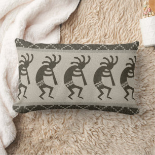 Gray And Black Southwest Kokopelli Aztec Pattern Lumbar Pillow