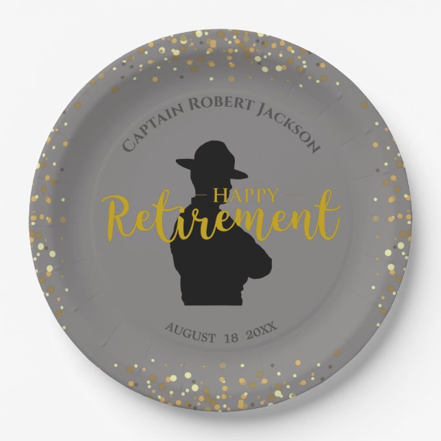 Gray and Black State Trooper Retirement    Paper Plates (Front)