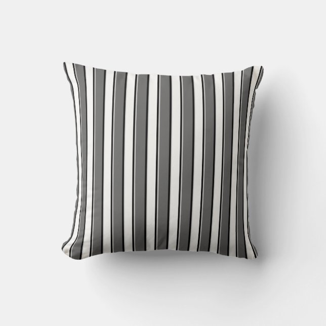 Gray and Black Stripes on White Throw Pillow (Front)