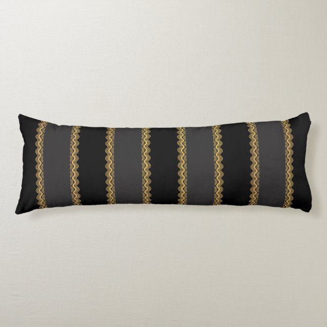 Gray and Black Stripes with Gold Lace Body Pillow (Front)