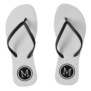 Gray and Black Tiny Dots Monogram Flip Flops