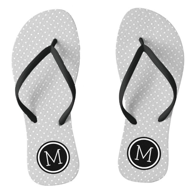 Gray and Black Tiny Dots Monogram Flip Flops (Footbed)