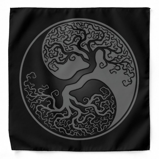 Gray and Black Tree of Life Yin Yang Bandana (Front)
