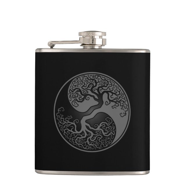 Gray and Black Tree of Life Yin Yang Flask (Front)