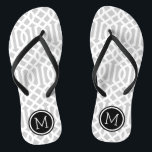 Gray and Black Trellis Monogram Flip Flops<br><div class="desc">Custom printed flip flop sandals with a stylish modern trellis pattern and your custom monogram or other text in a circle frame. Click Customize It to change text fonts and colors or add your own images to create a unique one of a kind design!</div>
