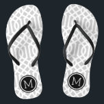 Gray and Black Trellis Monogram Flip Flops<br><div class="desc">Custom printed flip flop sandals with a stylish modern trellis pattern and your custom monogram or other text in a circle frame. Click Customize It to change text fonts and colors or add your own images to create a unique one of a kind design!</div>