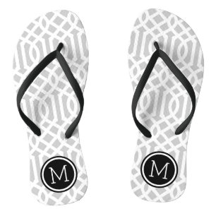 Gray and Black Trellis Monogram Flip Flops