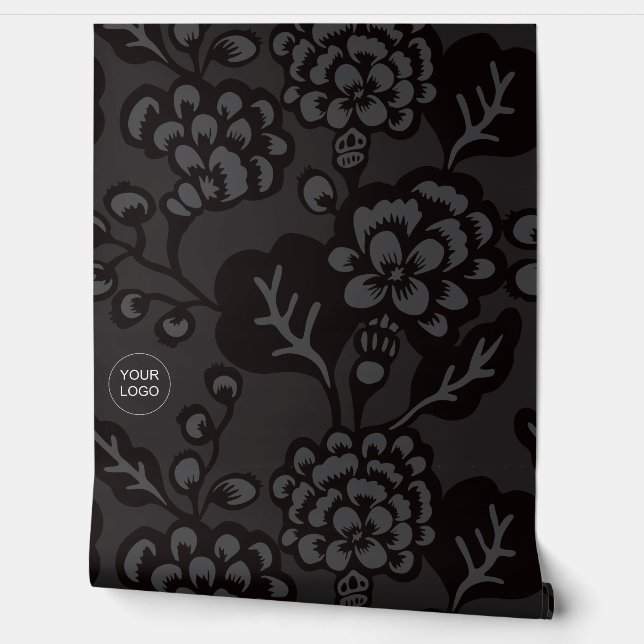 Gray and Black Vibrant and Bold Floral Pattern Wallpaper (Unrolling)