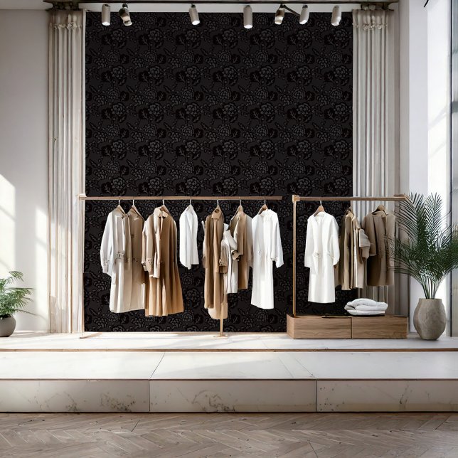 Gray and Black Vibrant and Bold Floral Pattern Wallpaper (A business that thrives on bold and vibrant design, with a signature touch of floral patterns.)