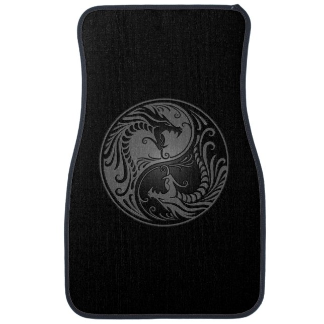 Gray and Black Yin Yang Dragons Car Mat (Front)