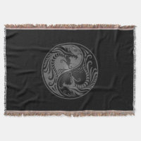 Gray and Black Yin Yang Dragons Throw Blanket
